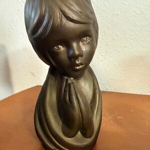 Elegant Chalk Ware Bust of Child with Praying Hands.